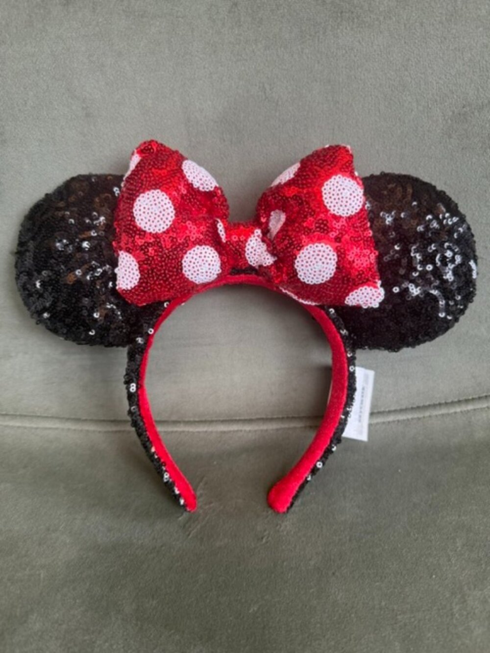 Disney Parks Classic Minnie Mouse Ears Headband Red Polka Dot Black Sequin
